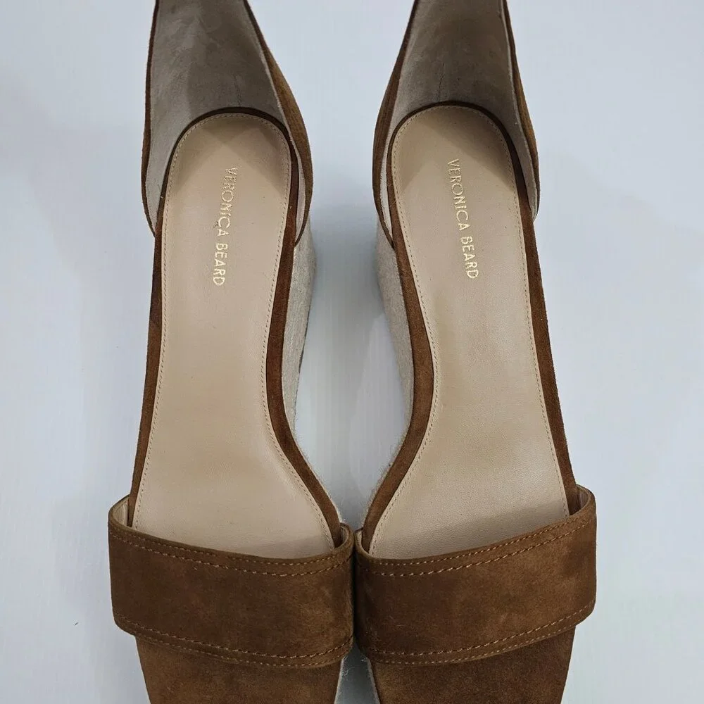 Veronica Beard Gianna Espadrille Wedge Sandal 10 Brown Suede Ankle Strap NEW